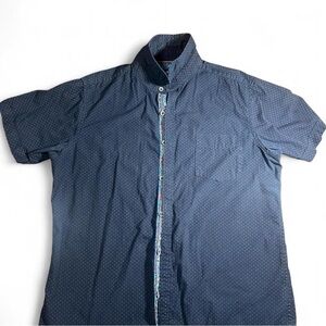 Monument men's XL button-down shirt Navy Blue with polka dots and floral lining